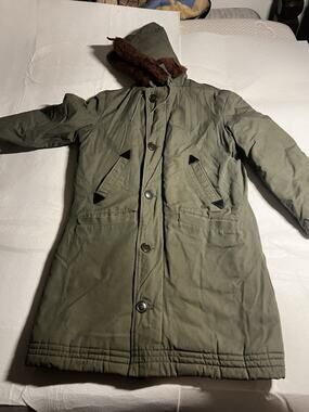 Vintage Timber King Olive Green Snorkel Parka Faux Fur Hood Quilted Coat 19x36